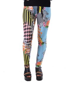 Alternative view of Women's Fashionable Harlequin Patch Striped Printed Floral Legging