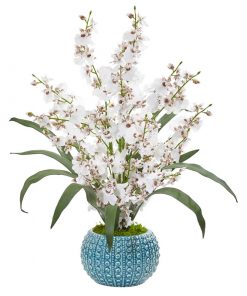 Nearly Natural 1822-WH Dancing Lady Orchid Artificial Arrangement in Blue Vase