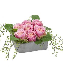 Nearly Natural 4288 Rose Artificial Arrangement in Square Ceramic Vase