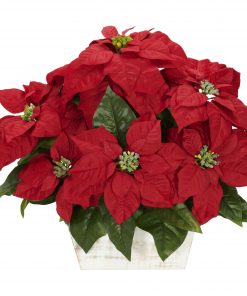 Nearly Natural 1262 Poinsettia w/White Wash Planter Silk Arrangement