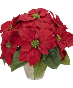 Nearly Natural 1268 Poinsettia w/Ceramic Vase Silk Flower Arrangement