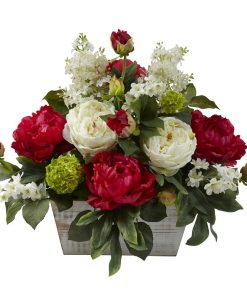 Nearly Natural 1320 Mixed Floral Arrangement w/White Wash Planter
