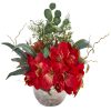 Nearly Natural 1925-RD Amaryllis and Eucalyptus Artificial Arrangement in Silver Vase