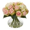 Nearly Natural 1927 Rose and Hydrangea Artificial Arrangement in Glass Vase