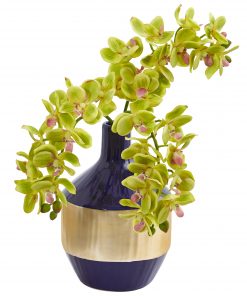 Nearly Natural 1936-GR Phalaenopsis Orchid Artificial in Blue and Gold Designer Vase
