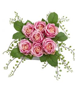 Alternative view of Nearly Natural 4288 Rose Artificial Arrangement in Square Ceramic Vase
