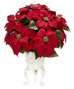 Nearly Natural 1267 Poinsettia w/Metal Planter Silk Flower Arrangement