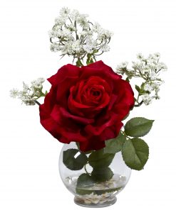 Nearly Natural 1282 Rose & Gypso w/Fluted Vase Silk Flower Arrangement