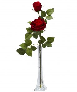 Nearly Natural 1283 Roses w/Tall Bud Vase Silk Flower Arrangement