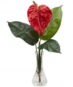 Alternative view of Nearly Natural 1286 Anthurium w/Bud Vase Silk Flower Arrangement (Set of 2)