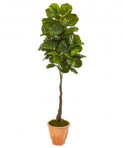 Nearly Natural 9692 67” Fiddle Leaf Artificial Tree in Terra-Cotta Planter (Real Touch)