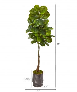 Alternative view of Nearly Natural 9693 69” Fiddle Leaf Artificial Tree in Ribbed Metal Planter (Real Touch)
