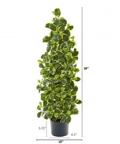 Alternative view of Nearly Natural 9997 39” Variegated Holly Leaf Artificial Tree (Real Touch)